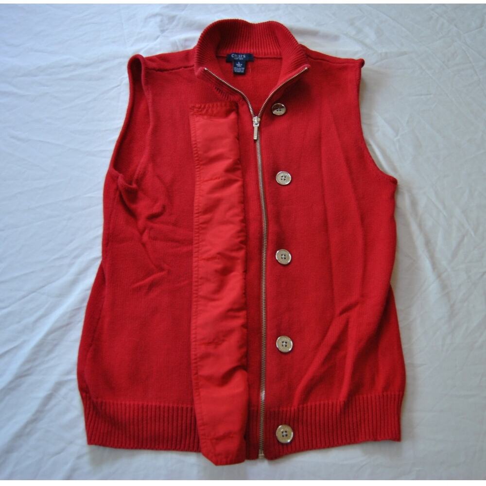 Chaps 100% Cotton Full Zip Up Vest with Pockets Large